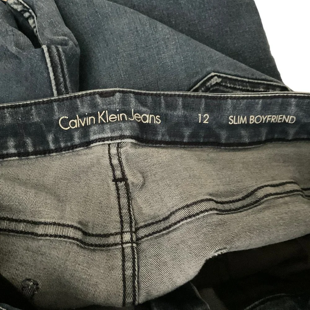 Calvin Klein Woman's Slim Boyfriend Denim Blue Jeans Size 12 Flat Front 5 Pocket - Picture 8 of 9